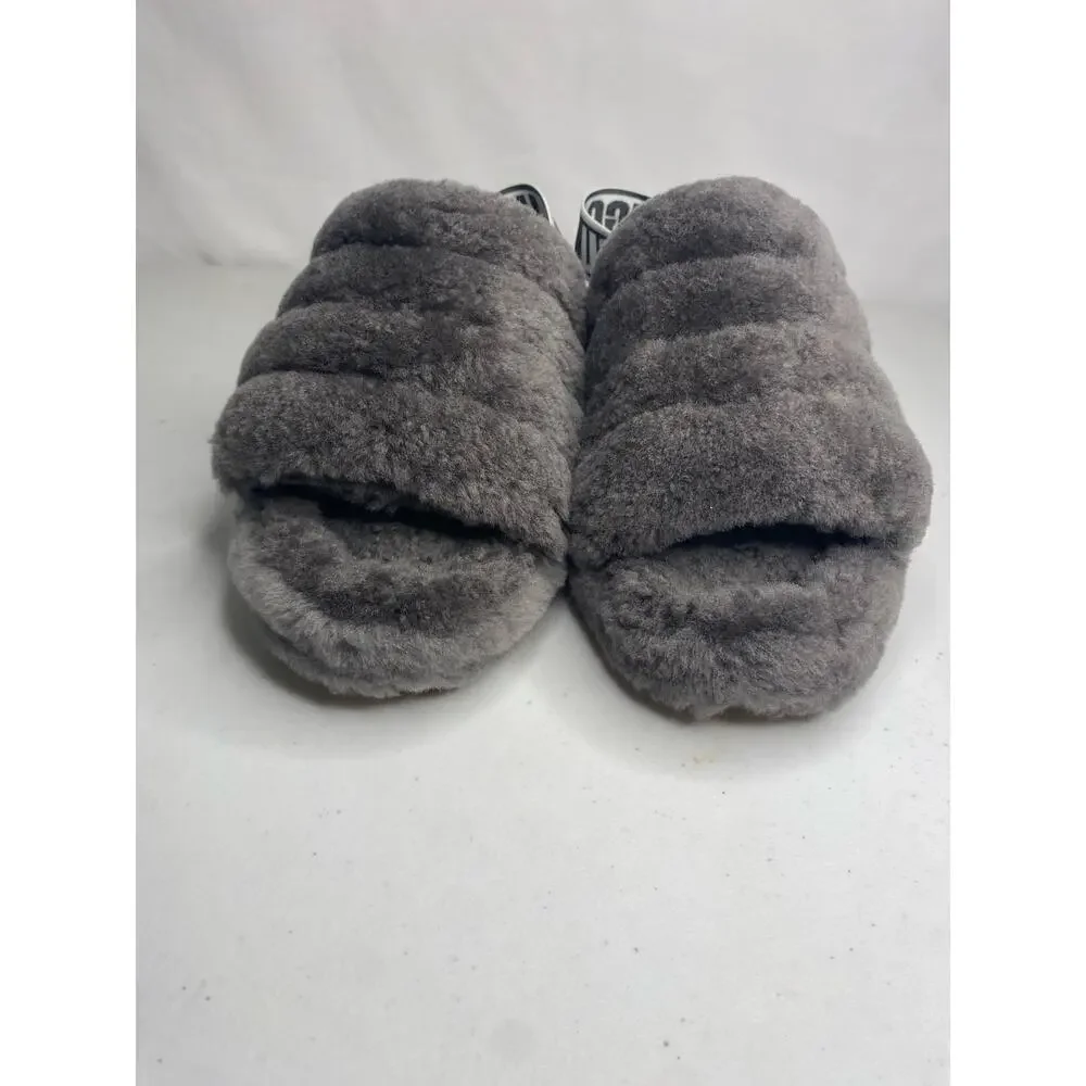 UGG Womens Soft Fluff Yeah Slide Slippers Size 6 Shoes Sandal Gray Charcoal Clog